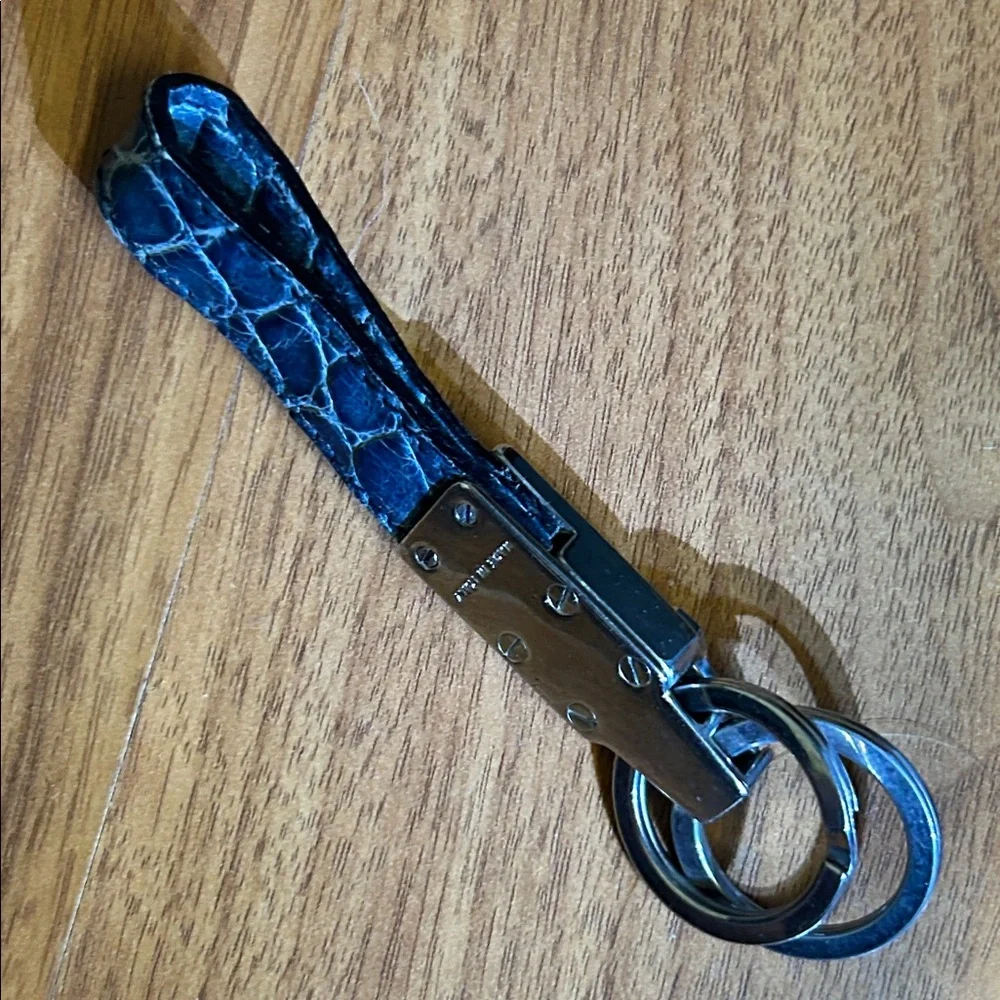 Authentic Salvatore Ferragamo Gancini Crocodile Embossed Leather Keychain